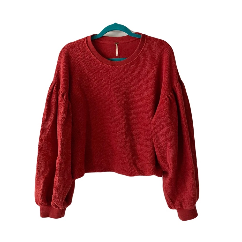 ❣️SOLD❣️ FREE PEOPLE Rust Sweatshirt with Puffed Sleeves & Raw Edge Bottom